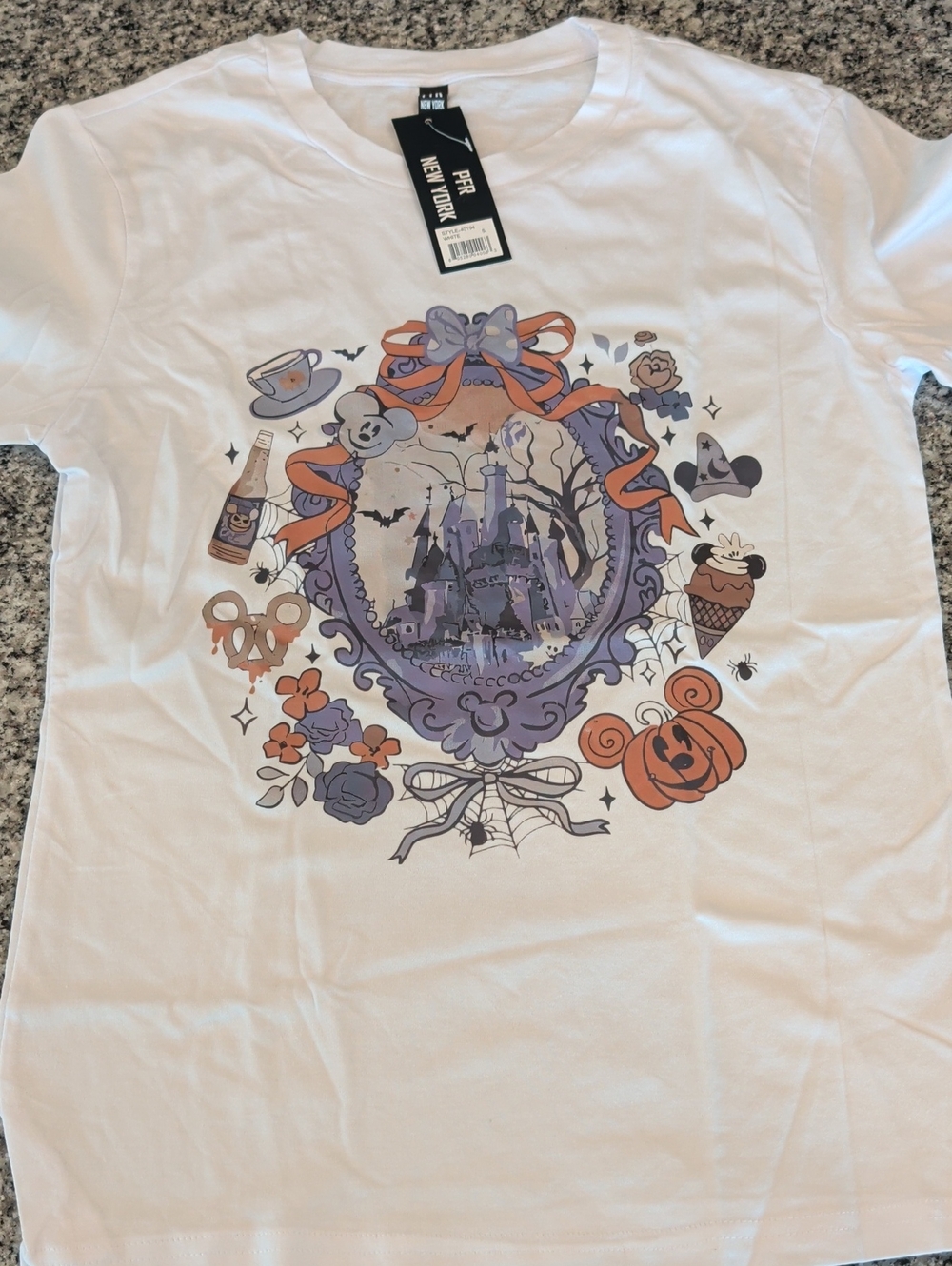 Disney Women's Halloween Castle Graphic Tee - White with Purple & Orange Print